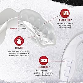 SAFEJAWZ Sports Mouthguard Slim Fit, Adult and Junior Mouth Guard with Case for Boxing, Basketball, Lacrosse, Football, MMA, Martial Arts, Hockey and All Contact Sports (Junior <11 Years, White)