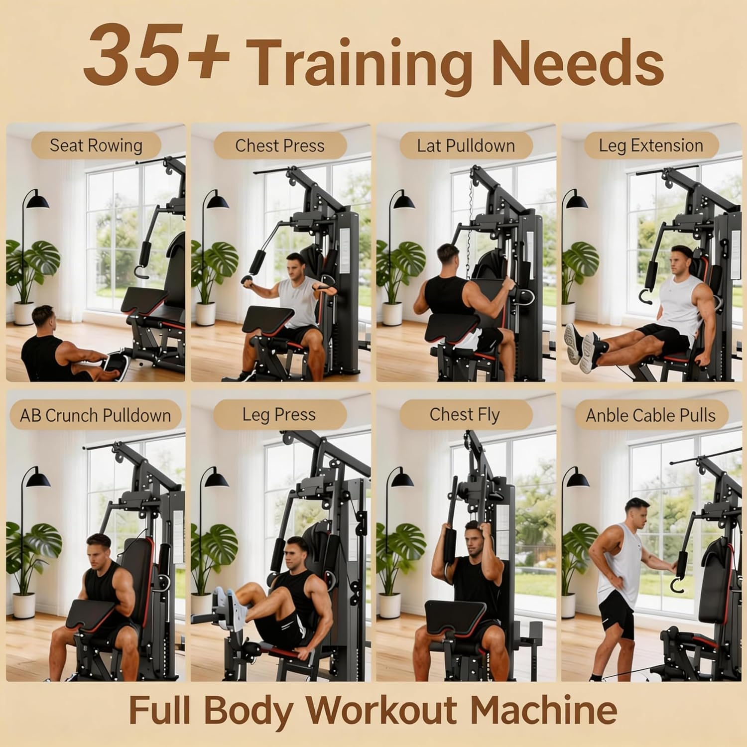 Multifunctional Home Gym Equipment with 150LB Weight Stack - Full Body Workout Machine for Strength Training, Home Gym Weight Machine with Pulley System, Leg Press - Compact Fitness Station