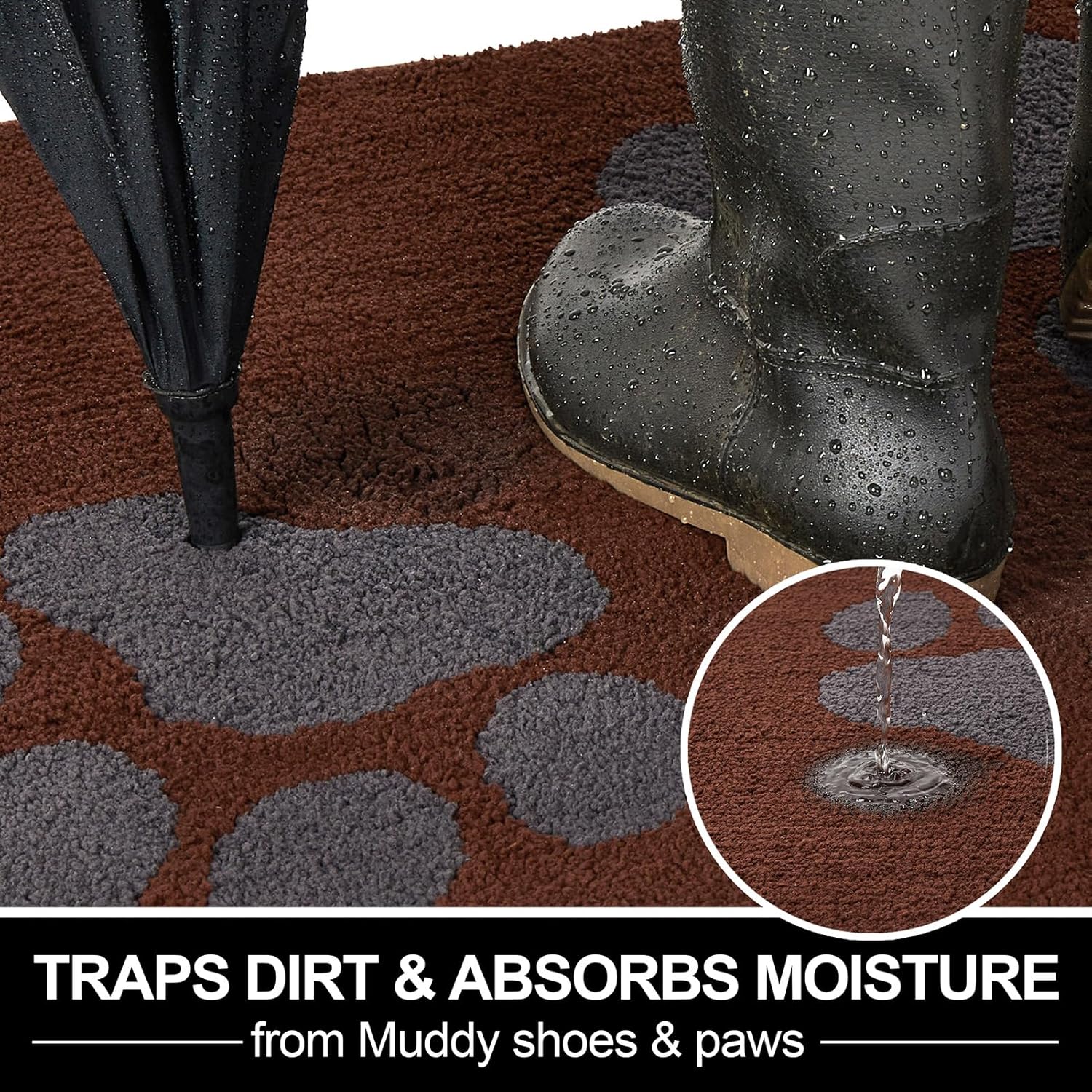 FONEYI Indoor Door Mat, 32"x48" Dog Mats for Muddy Paws, Rubber Backing Non Slip Super Absorbent Washable Entryway Rug, Low-Profile Front Back Door Mats, Inside Floor Doormats for Entryway, Brown