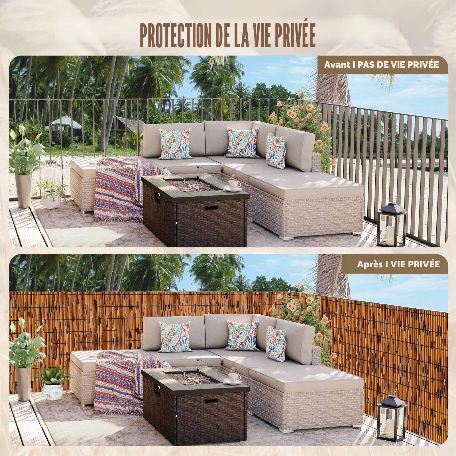 KOIUEYW Canisse en Roseau 90x500cm - Premium Brise Vue Jardin - Canisse Brise Vue Extérieur pour Jardin Terrasse Balcon Clôture Palissade - Marron