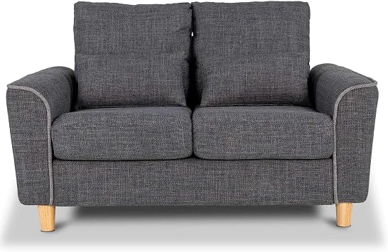 2 Seater Sofa in Dark Grey Fabric with 2 Lumbar Cushions