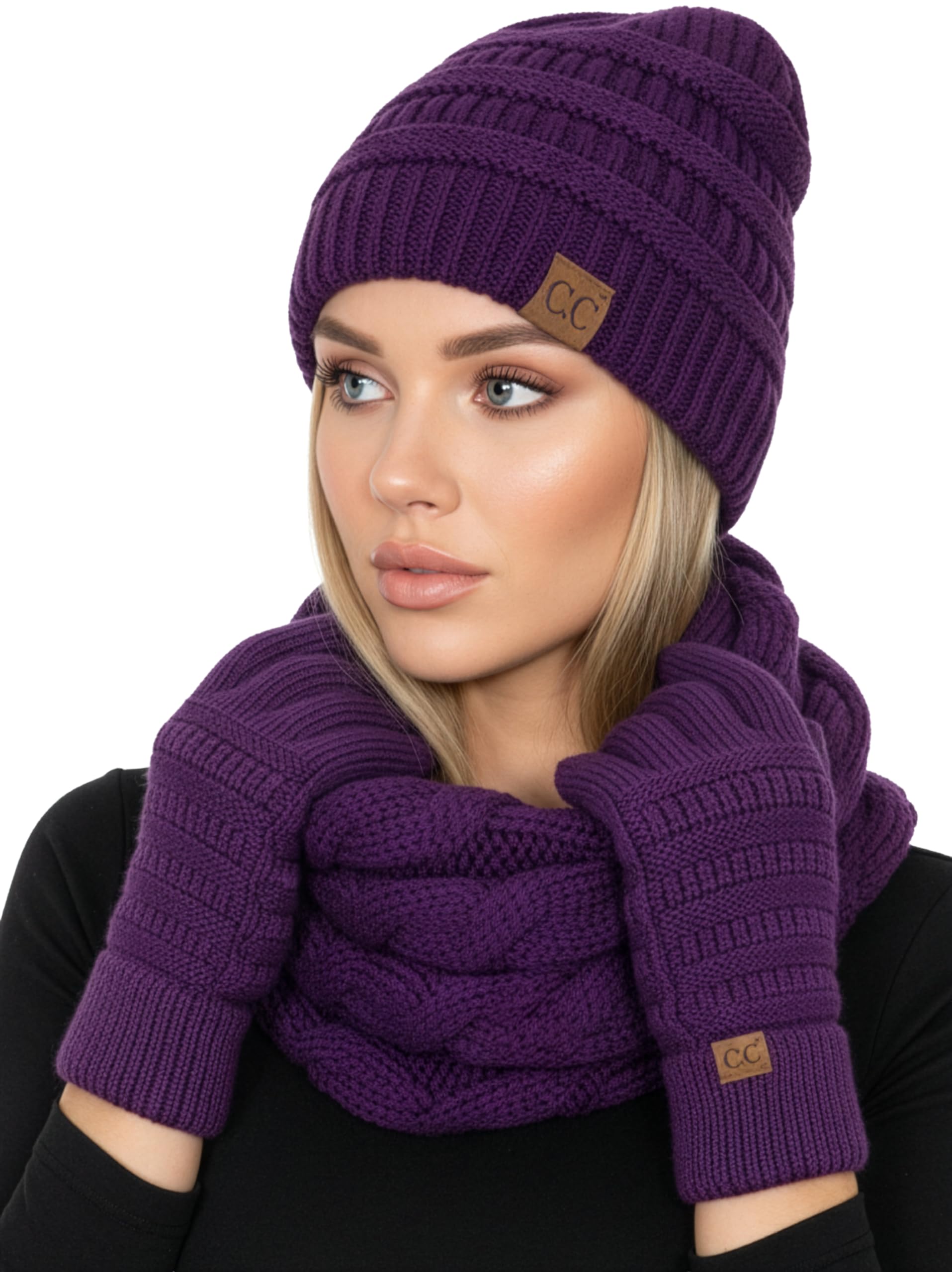 Hat Scarf Glove Set for Women – Matching Winter Set with Ribbed Knit Beanie, Infinity Scarf & Cozy Gloves