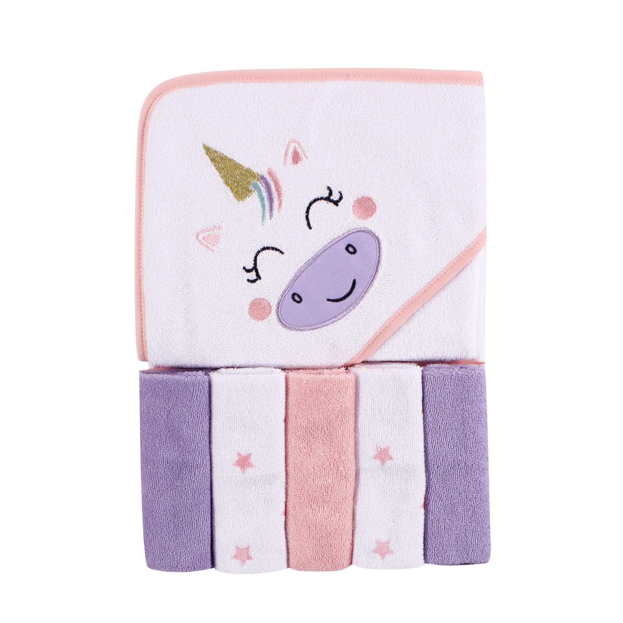 Luvable Friends - Asciugamano unisex con cappuccio, con cinque salviette, unicorno, taglia unica