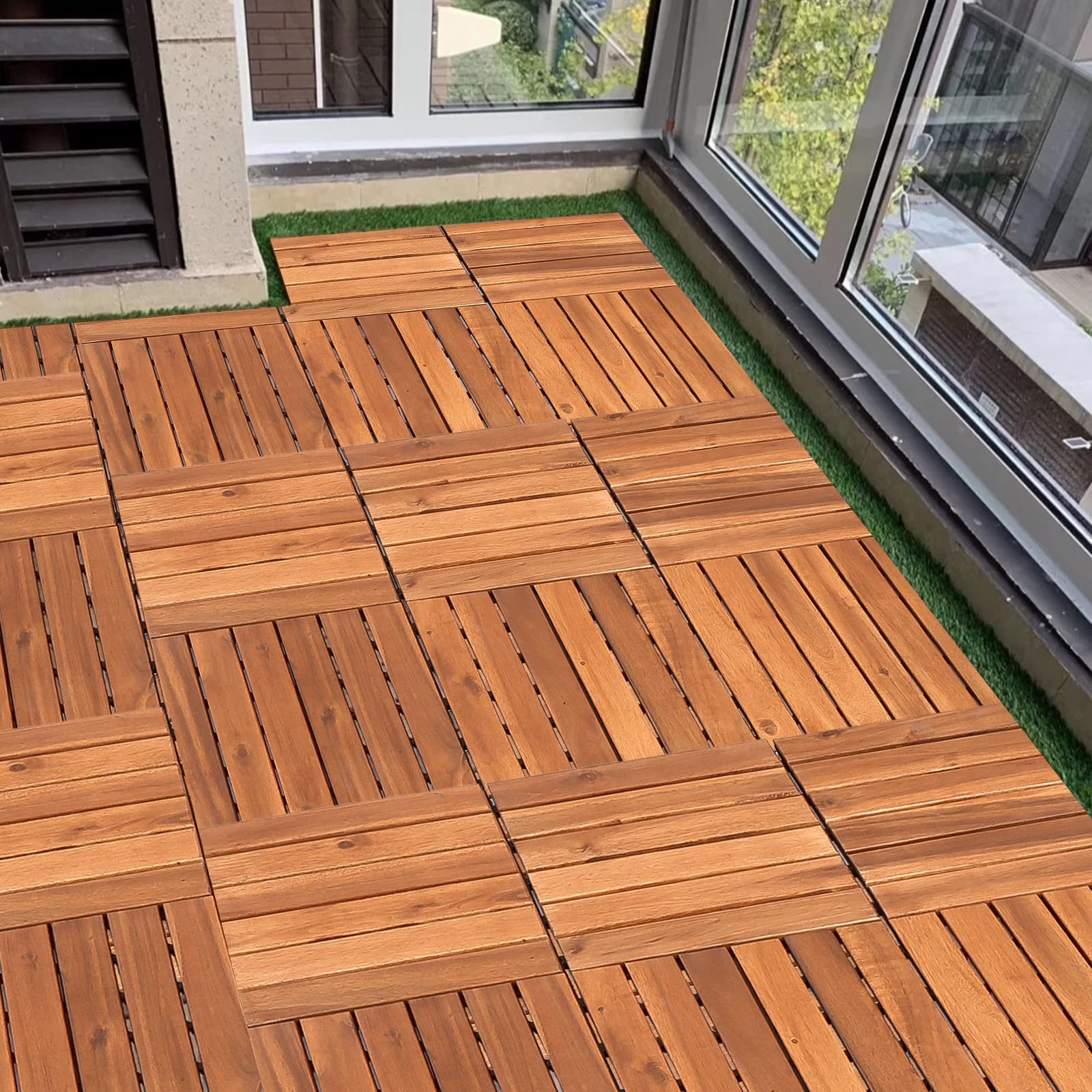 Randaco Piastrelle in legno, per terrazze, in legno di acacia, 30 x 30 cm, set da 55 piastrelle, 5 m², con drenaggio per esterni, giardino, terrazza