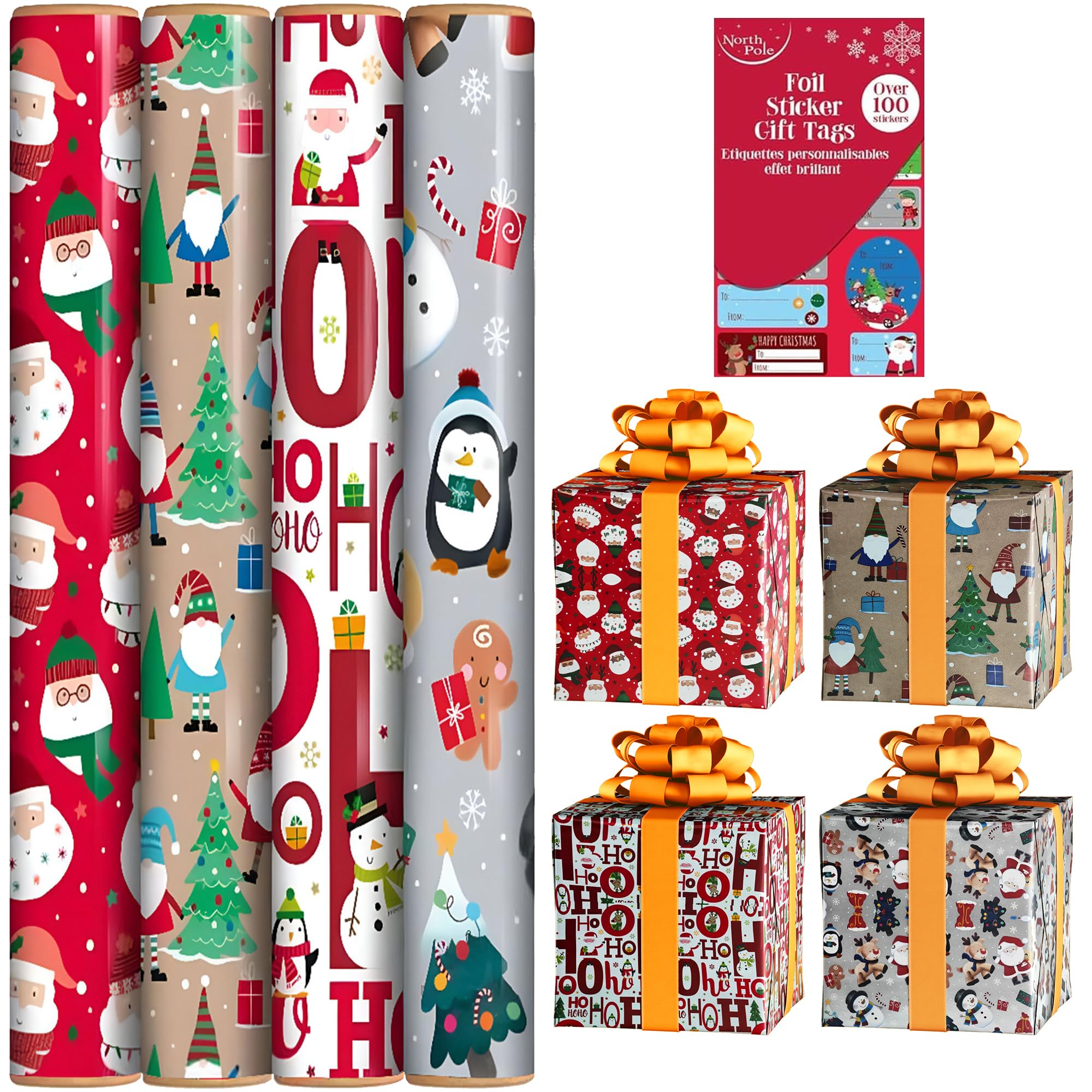 VR Angel Christmas Wrapping Paper Roll Traditional Design Ideal For Xmas Gift Wrap, Festive Decoration (5m Cute Wrapping Paper)