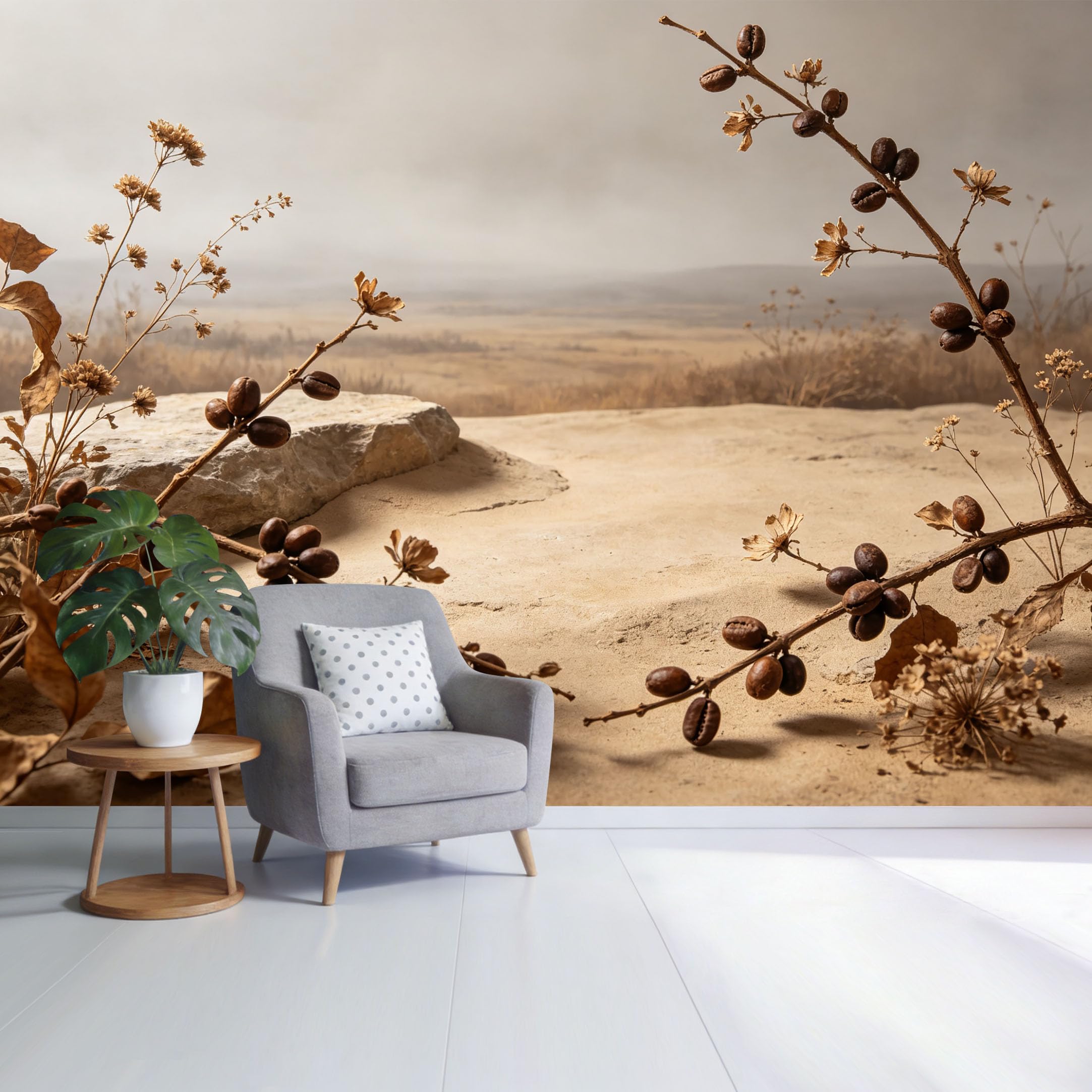 Custom Size Wall Mural Dried Botanical Coffee Branch Desert Landscape Natural Tones Minimalist SelfAdhesive Wall Fabric Removable Wallpaper for Home Office Decor