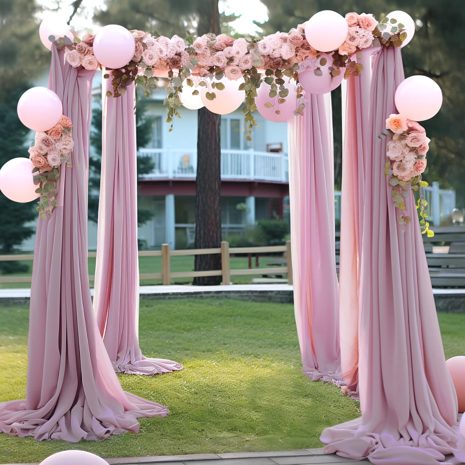 Cortinas De Arco De Boda De Tela Color Rosa Polvoriento, 3 Paneles, 6 Yardas, Telón De Fondo Transparente, Decoración De Boda Para Fiesta, Ceremonia, Escenario, Recepción