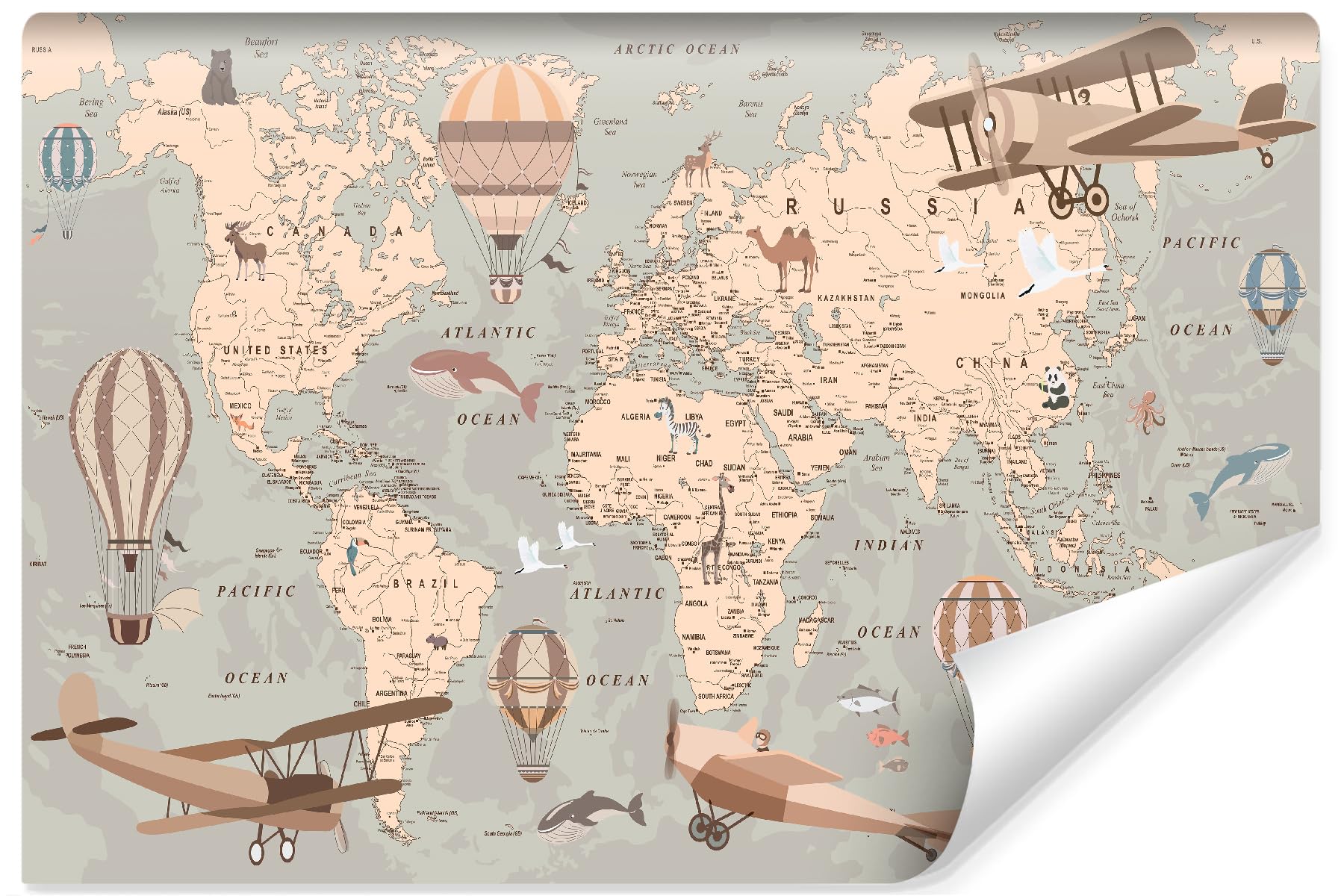 Muralo Tapeta z włókniny 3D Mapa świata Erdkarte - 360x240 cm