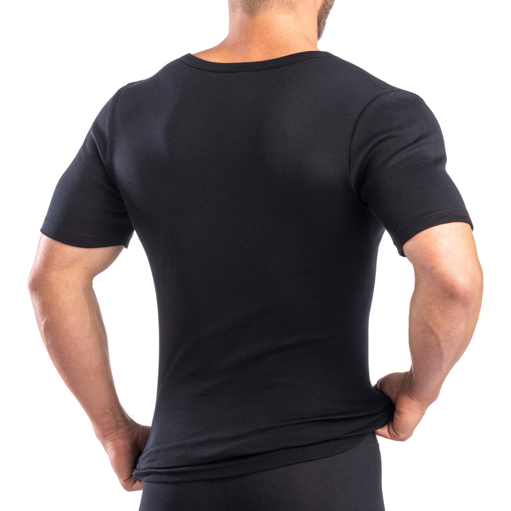 HERMO 4880 Lot de 3 Business Shirt Homme à Manche Courte avec col V, Maillot de Corps Demi-Manche en 100% Coton Biologique