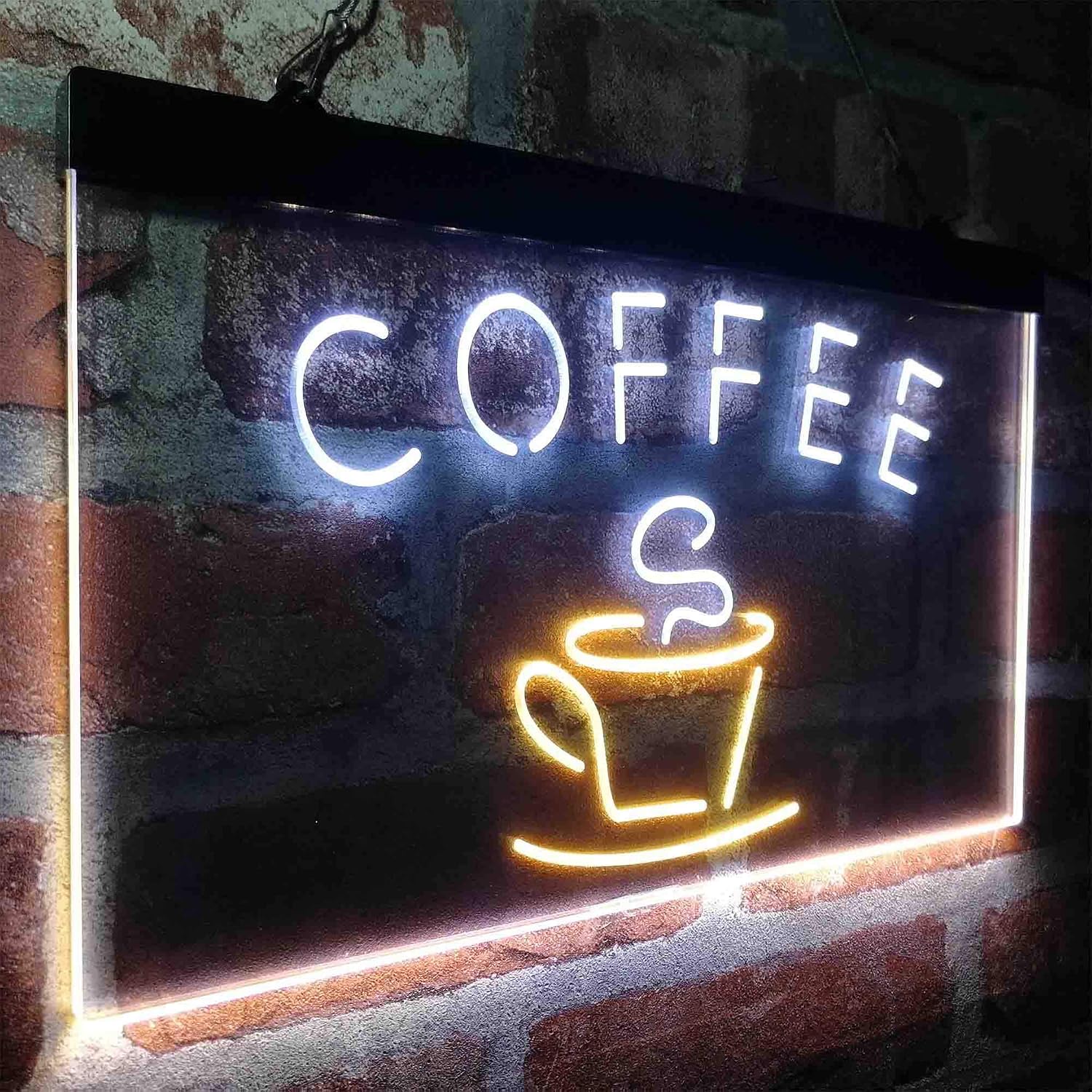 ADVPRO Coffee Shop Café Cup Display Dual Color LED Neon Sign White & Yellow 12 x 8 Inches st6s32-i4023-wy