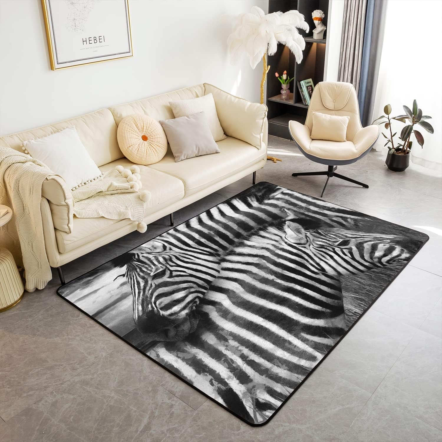 Tapis moelleux imprimé zèbre 3D, décoration moderne de salon 160x230