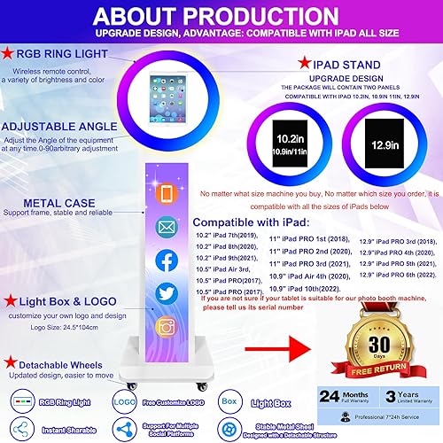 Miniatura 3 de Máquina de cabina de fotos para iPad con bolsa portátil, compatible con iPad de 10.2 pulgadas, 10.9 pulgadas, 11 pulgadas, 12.9 pulgadas, con anillo