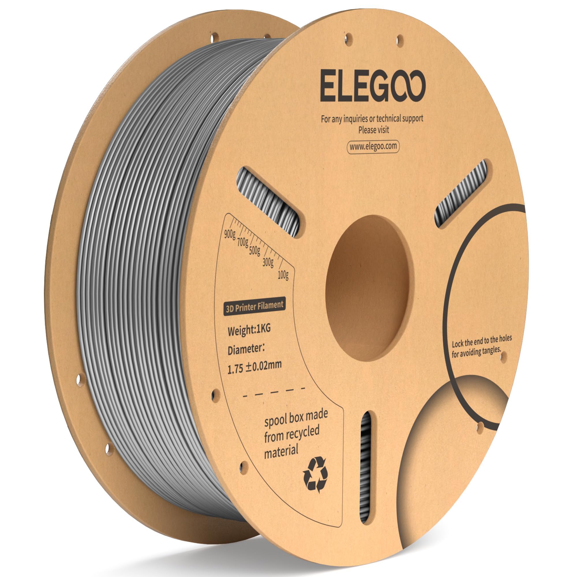 ELEGOO PLA Plus Filament 1.75mm Space Gray 1KG, PLA+ Tougher and Stronger 3D Printer Filament Dimensional Accuracy +/- 0.02mm, 1kg Spool(2.2lbs) Fits