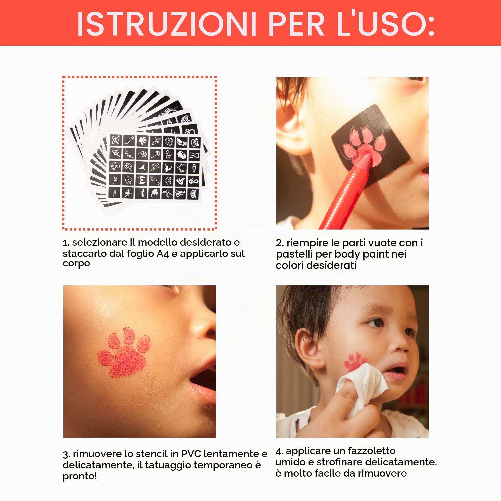 Set di 282 stencil temporanei per tatuaggi rimovibili, per la pittura del viso, body art, per tatuaggi glitterati, body art, tatuaggi temporanei