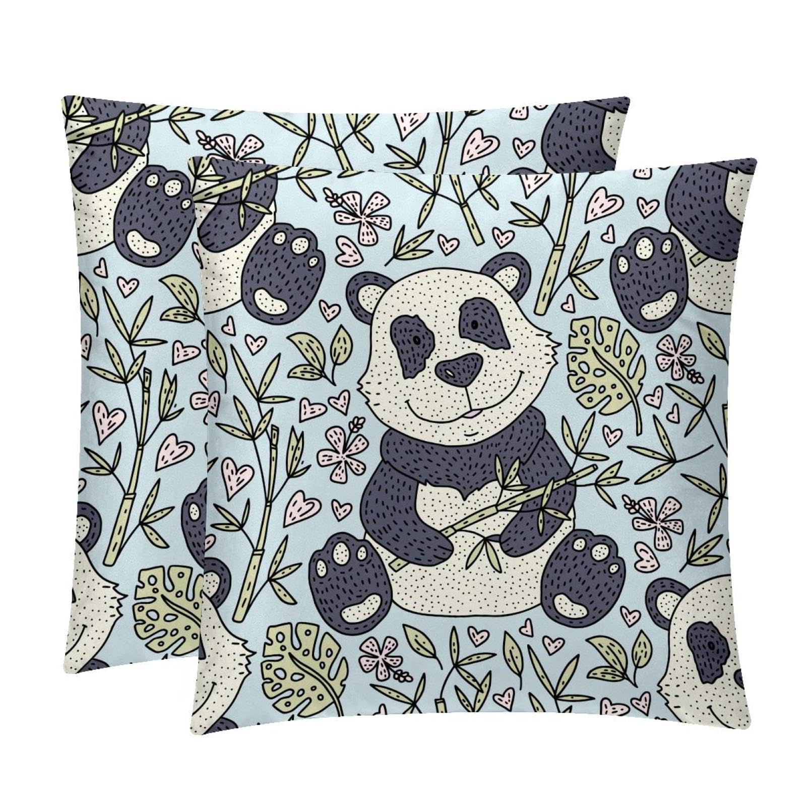 TDGKPZ Panda Throw Pillow Cases 2 Pack Pillowcases Zipper Cushion Covers For Bedroom Living Room 50x50cm
