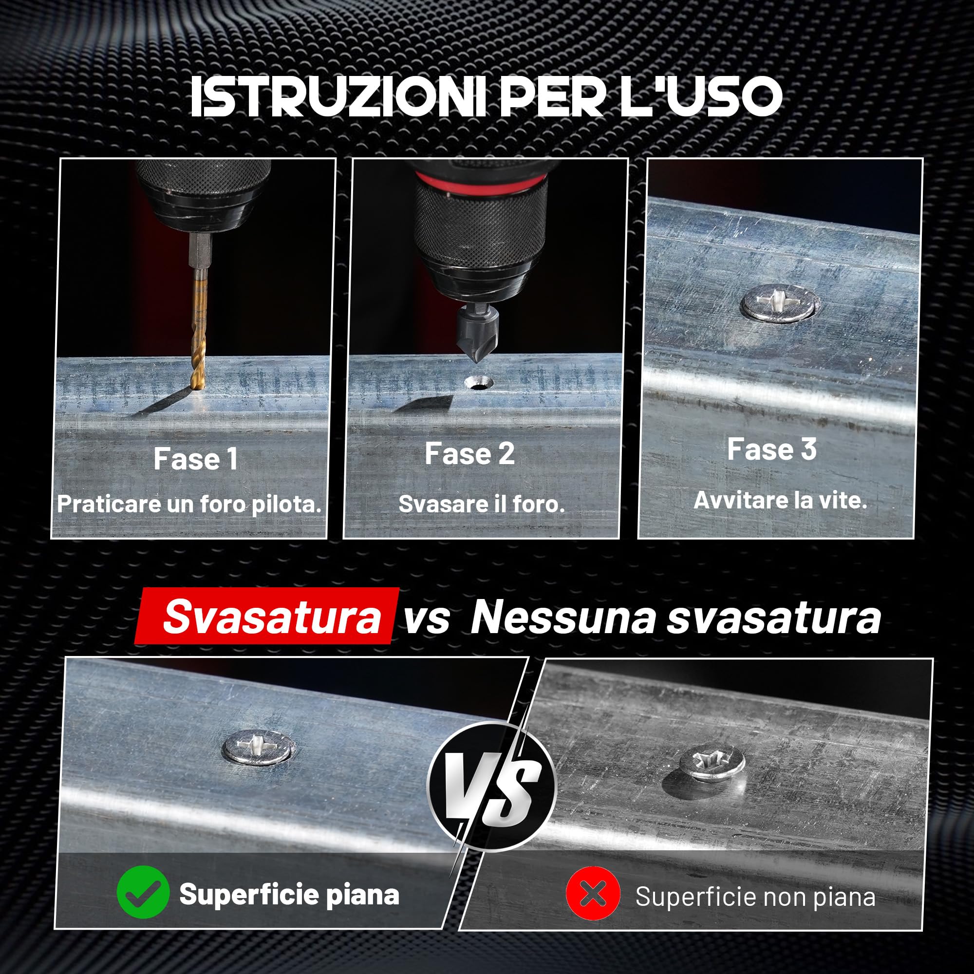 EZARC Set di punte da trapano per svasatura in ossidiana, per metallo duro, punta da trapano con rivestimento in nitruro di alluminio e titanio con gambo esagonale da 1/4", design a 5 scanalature, 1/4