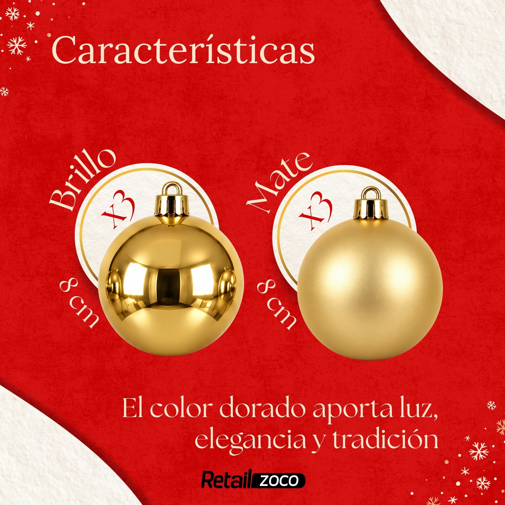 Bolas de Navidad, Adornos Arbol Navidad (Dorado, 6 Piezas) - imagen 4