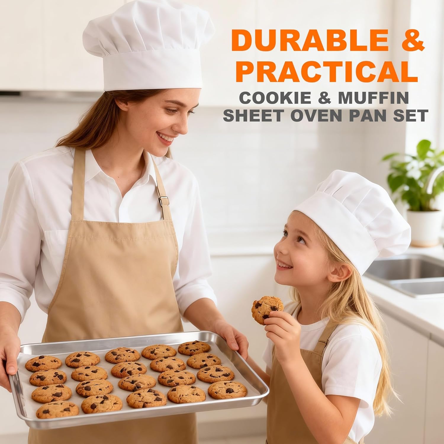 Onader Large Baking Sheet, 18 x 13 Inch Stainless Steel Half Sheet Baking Pans for Oven, Commercial Metal Cookie Pan Tray for Roasting Cooking, Mirror Finish & Dishwasher Safe, 2-Pack