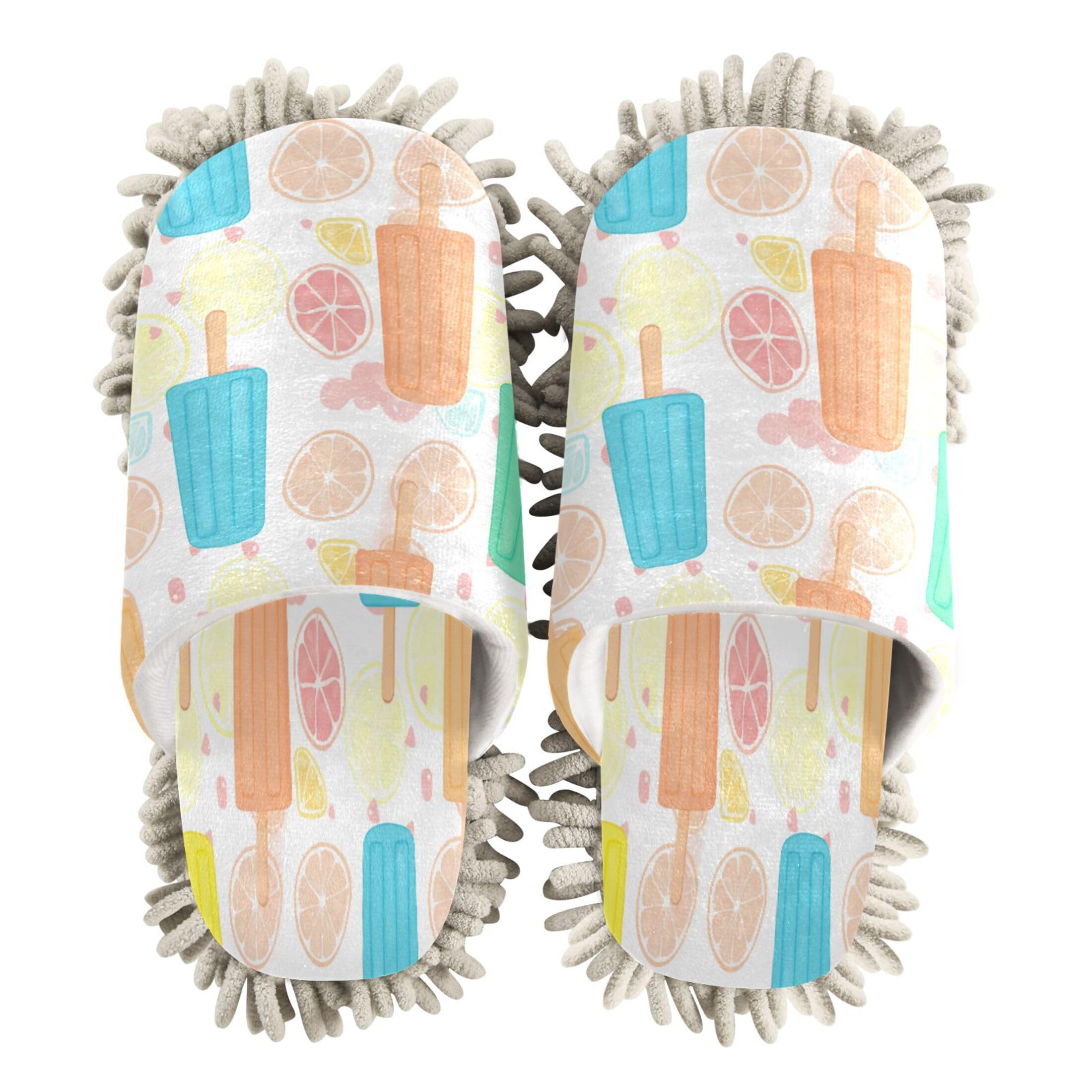 Kigai Colorful Popsicles Mop Slippers for Floor Cleaning, Slippers for Women Men, Microfiber Floor Cleaning, L
