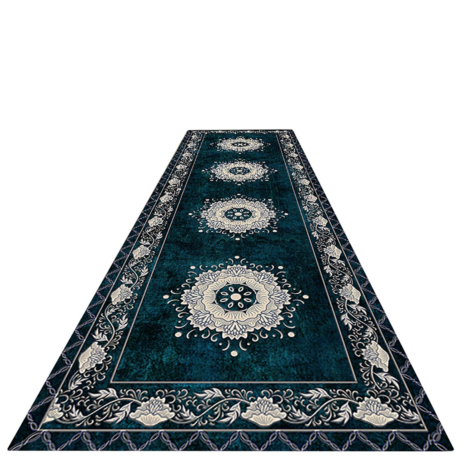 Tapis de sol antidérapant lavable vert foncé avec bordure florale cuisine