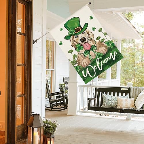 Miniatura 3 de AVOIN colorlife Bandera de jardín para perro con sombrero verde del día de San Patricio 12 x 18 pulgadas doble cara trébol de la suerte bandera de