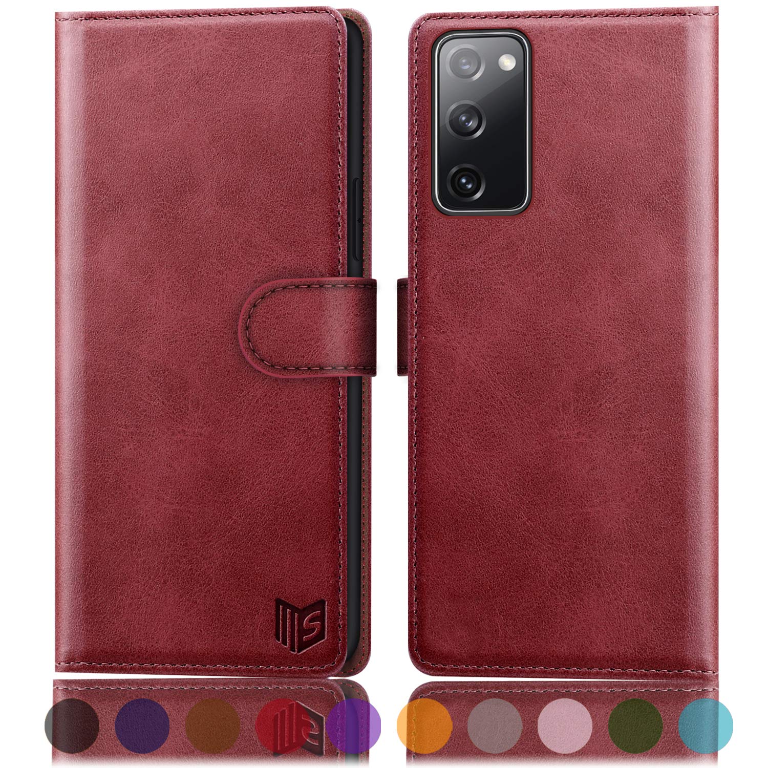 SUANPOT for Samsung Galaxy S20 FE Leather Wallet case with RFID Blocking Credit Card Holder, Flip Folio Book PU Cell Phone Cover for S20FE 5G Shockproof case Pocket for Men Women 6.5 Red