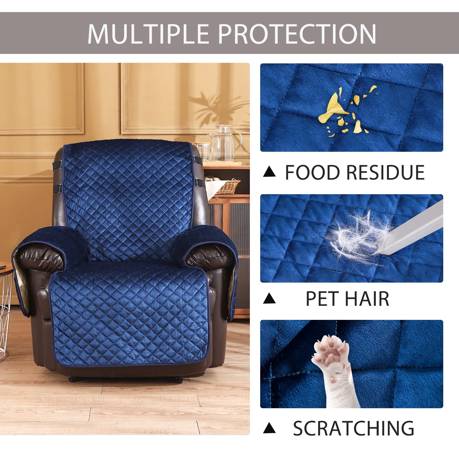 Samt-Liegestuhlbezüge, rutschfest, wasserdicht, große Liegestuhlbezüge für Lederstühle, wendbar, Sofabezug für Wohnzimmer, Liegestuhl, Möbelschoner für Hunde, Haustiere, 71,1 cm