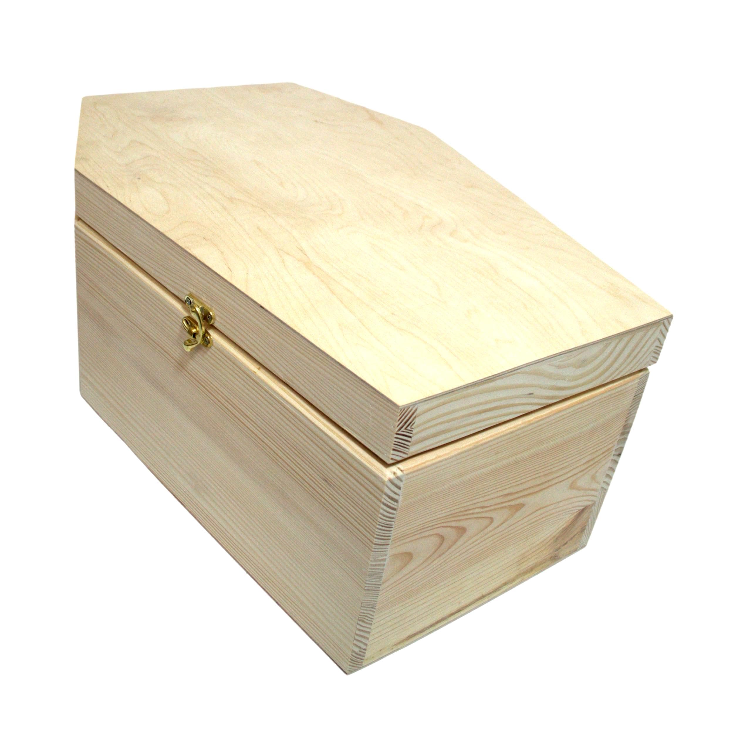 Wooden World - Skrzynka w kształcie trumny z drewna 58,5 cm naturalna | Otwierane, nielakierowane pudełko z drewna do dekoracji gotyckich i aranżacji Halloween