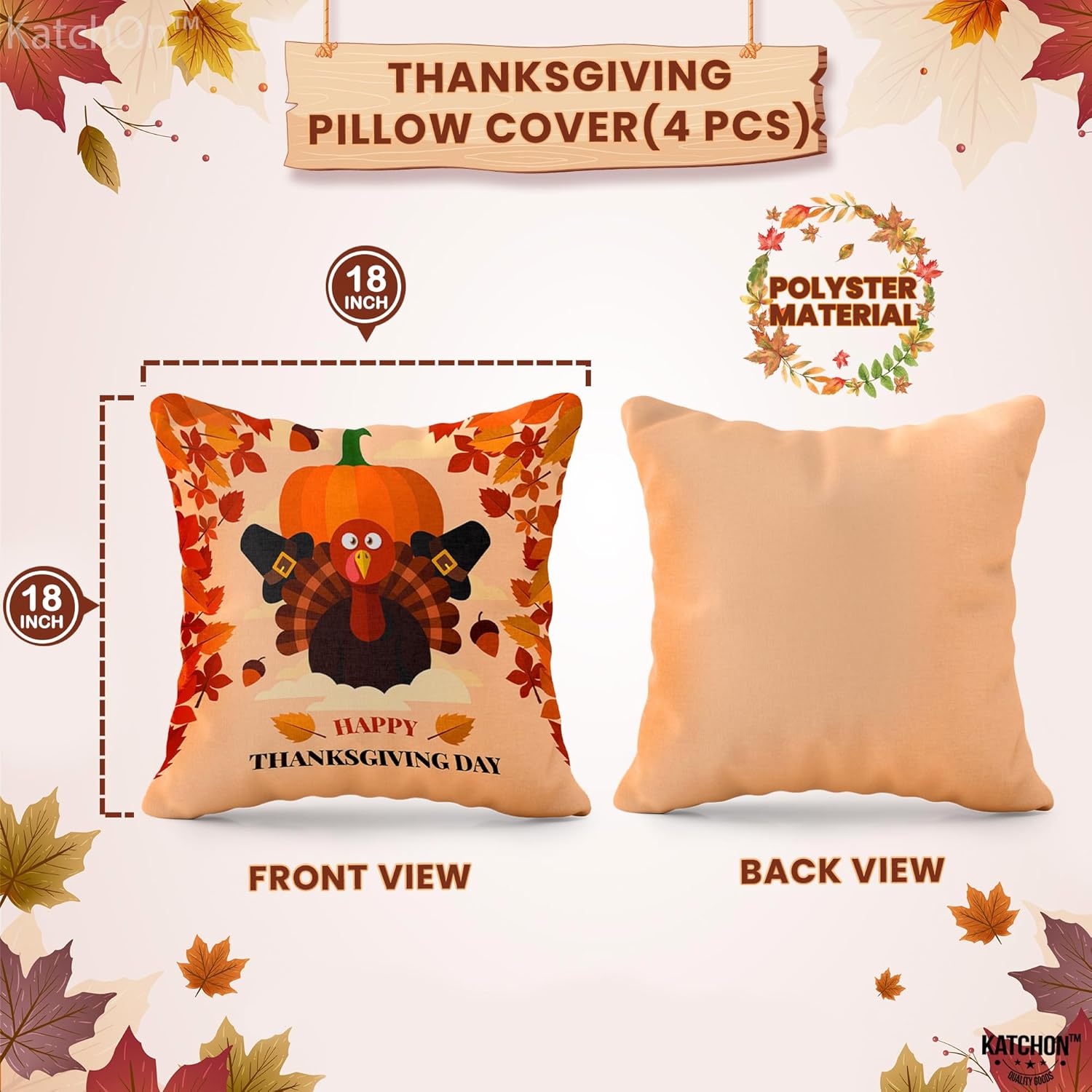 KatchOn, Thanksgiving Decorations Indoor Set - Pack of 13 | Thanksgiving Centerpieces for Tables | Thanksgiving Pillow Covers 18x18 Inch | Friendsgiving Decorations | Thanksgiving Table Decorations