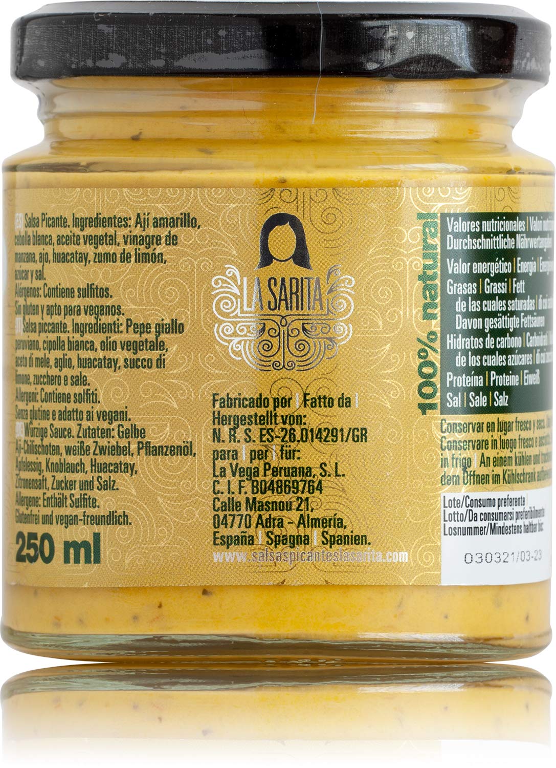 La Sarita Ají de Pollería 250 ml - Ají amarillo con huacatay, sin gluten, vegano