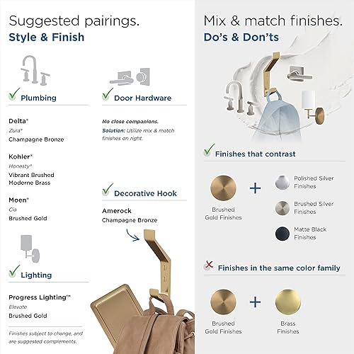 Miniatura 6 de Amerock H37003CZ  Emerge Gancho decorativo de pared de doble punta  Gancho de bronce champán para abrigos, sombreros, mochilas, bolsas  Ganchos para