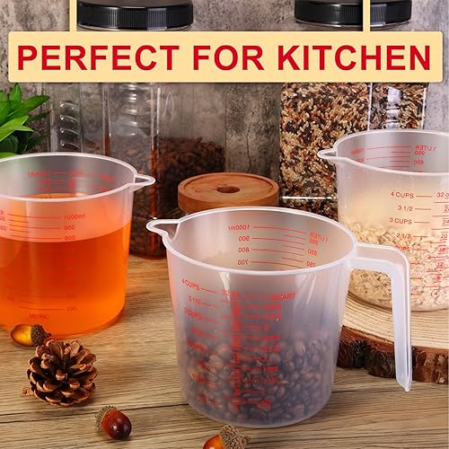 Miniatura 3 de Kanayu 36 tazas medidoras de plástico transparentes con boquilla y asa de capacidad de agarre, jarra graduada transparente para líquidos de agua