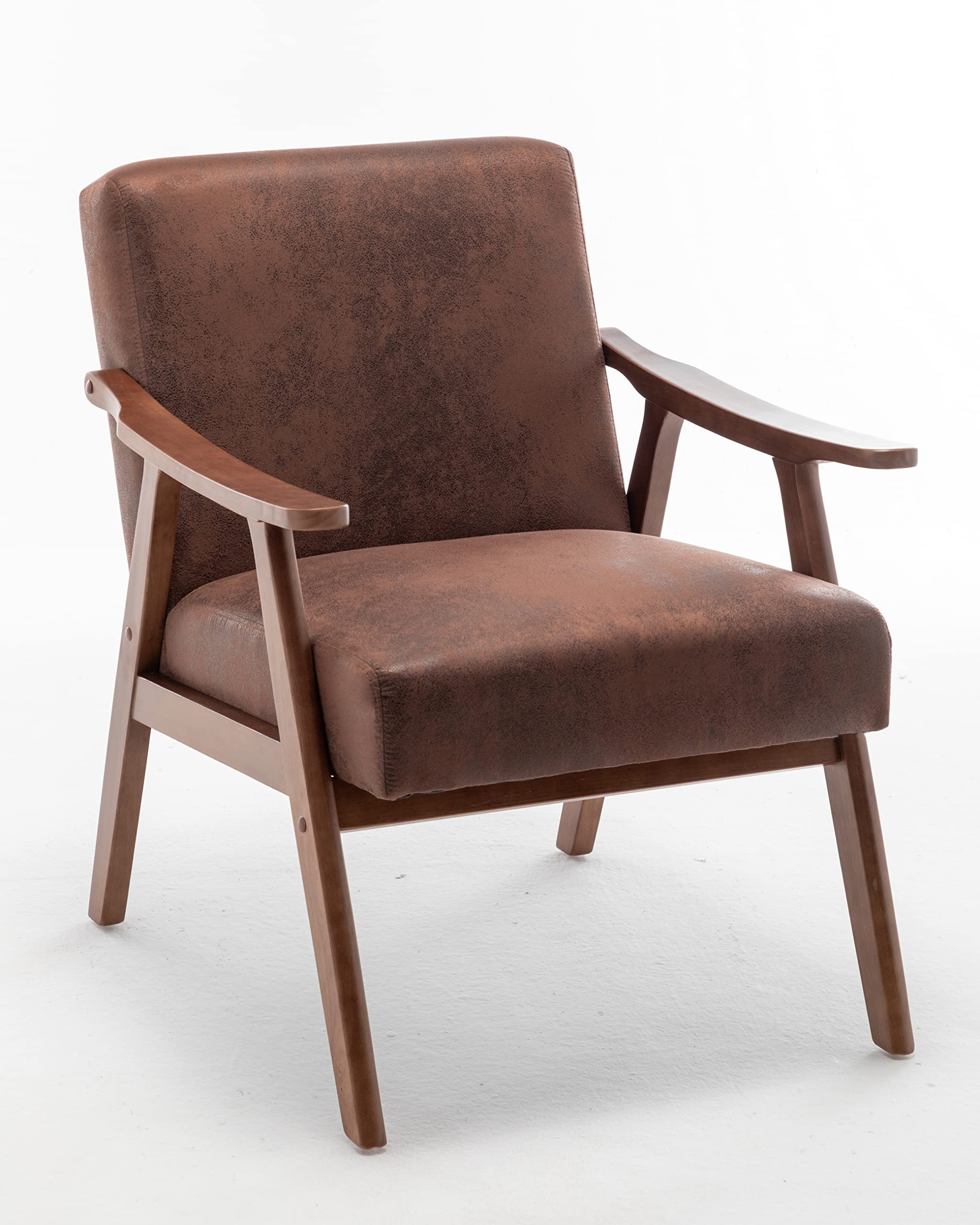 Accent Chair with Microfiber Upholstery and Solid Wood Frame, Classic Mid-Century Modern Living Room Furniture for Extra Seating, Light Brown