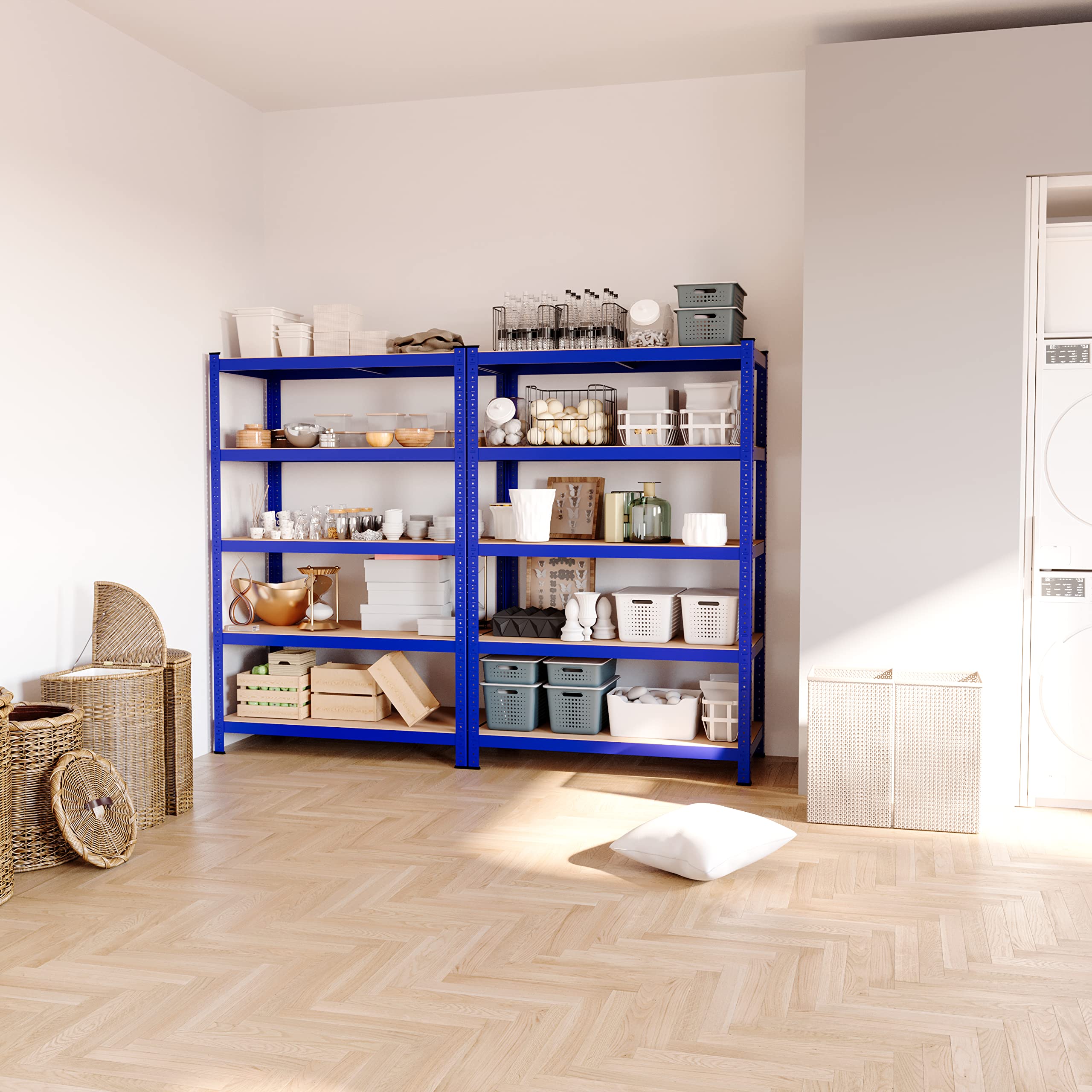 Arreditaly Scaffale In MDF E Metallo Mensole Alta Portata 180 x 90 x 60 cm Fino a 875 kg Con 5 Ripiani Regolabili In Altezza Garage Officina Cantina Capannone Magazzino Design Modulare Jutiapa (Blue)