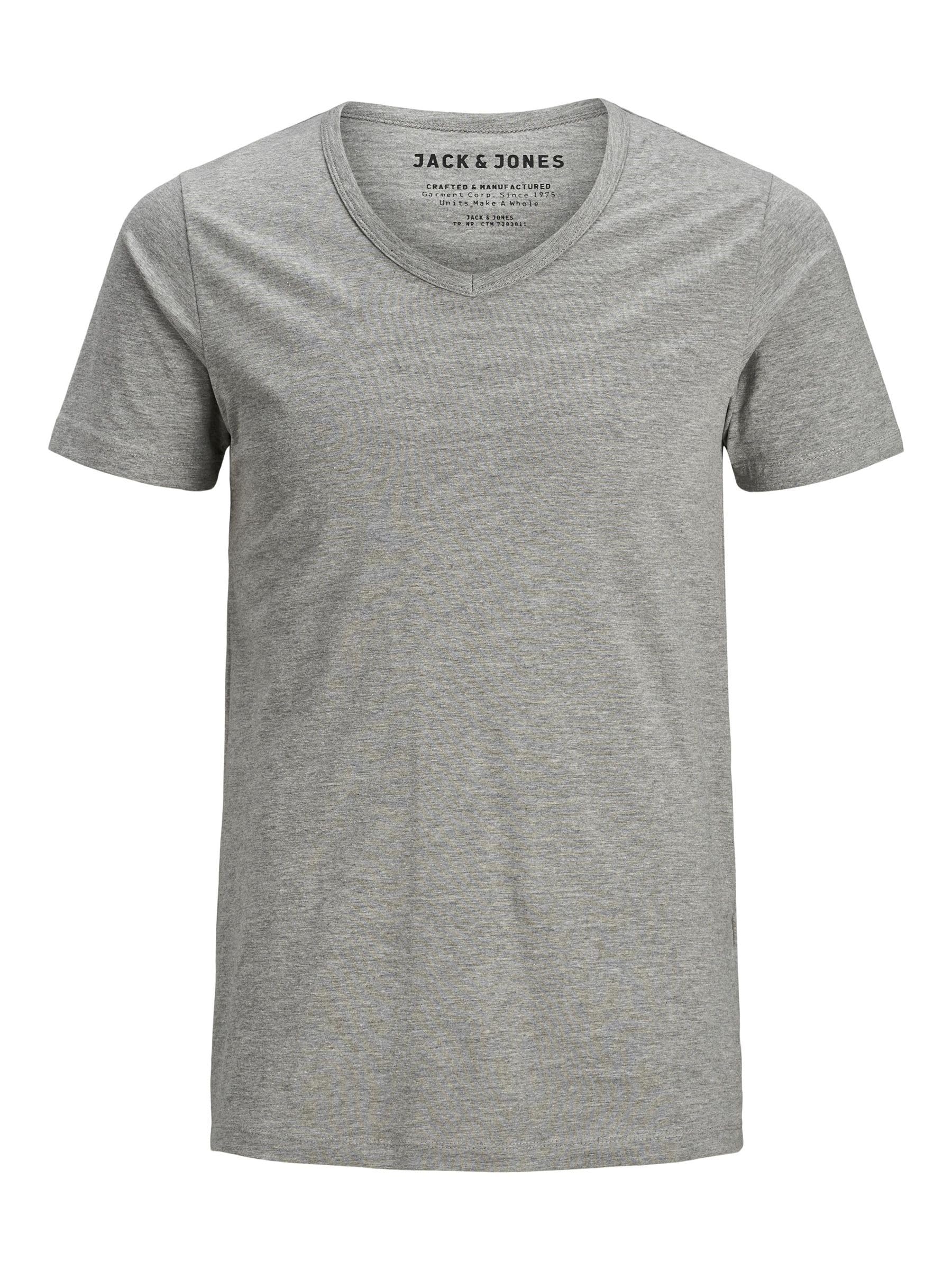 Jack and Jones Basic V-Neck Short Sleeve Men's T-Shirt Light Grey Melange Medium