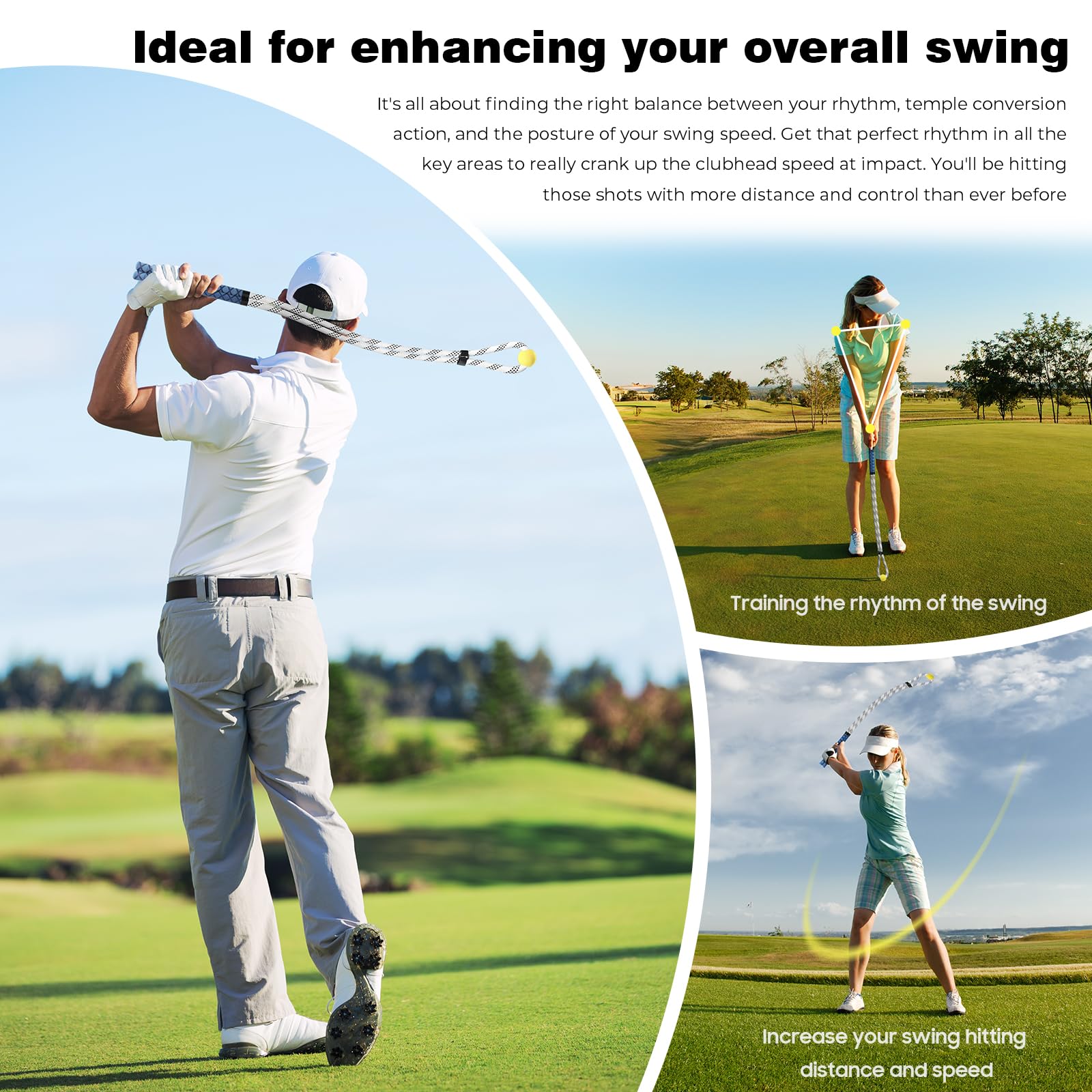 Entrenador de swing de cuerda de golf, corrector de postura profesional de golf, equipo de práctica de calentamiento de golf con pelota pesada para golfistas de todos los niveles