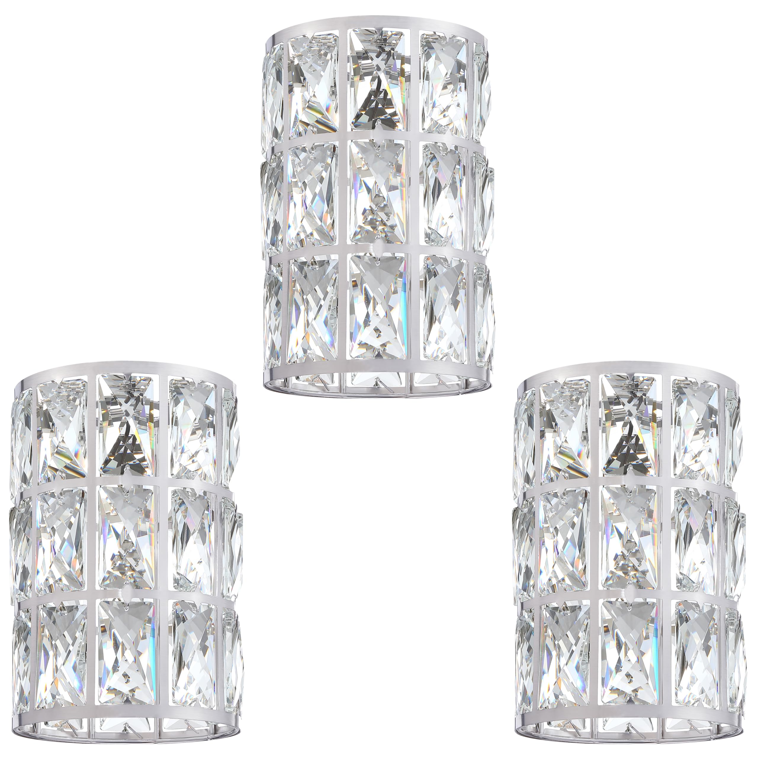 3 Pack Replacement Crystal Metal Cover Shade Pendant Ceiling Chandelier Wall Sconce Lamp Fixture Brushed Nickel Finish,1.66" Fitter Size,7.7" High*5.1" Diameter