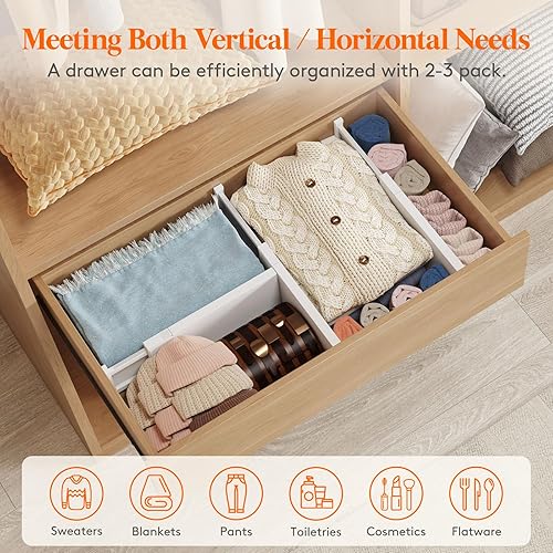 Miniatura 5 de Lifewit Paquete de 12 separadores de cajones de plástico de 5 pulgadas de alto, 13.5-22 pulgadas de alto, organizadores de cajones ajustables para