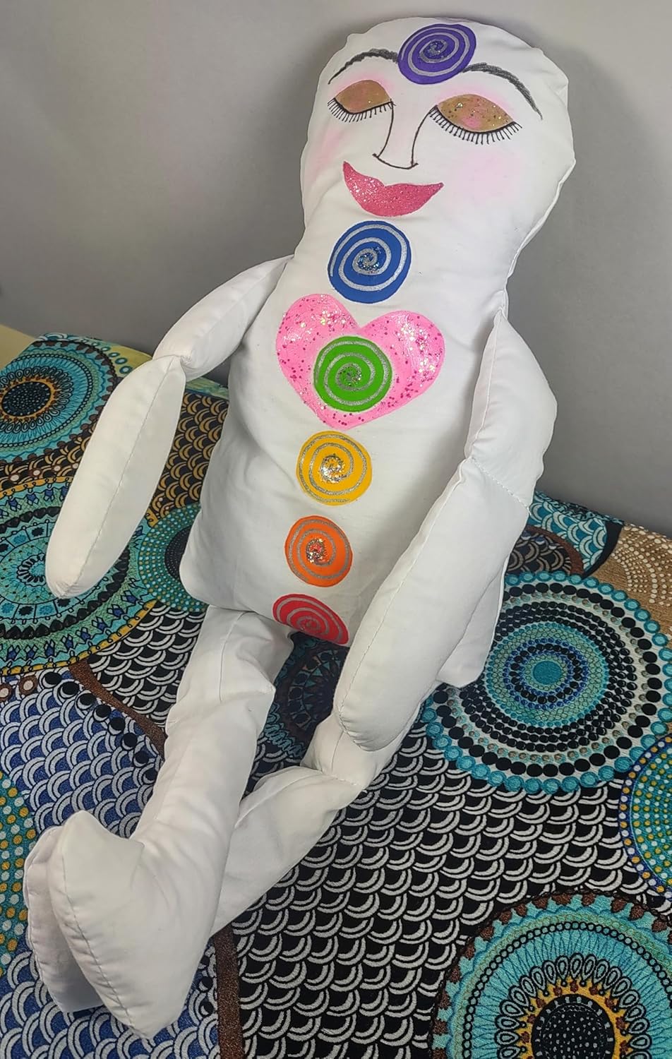 Reiki Doll, Remote Energy Healing Doll with Colorful Chakras, Hand Painted Chakra Healing Doll, Soft Cotton Muslin Chakra Doll