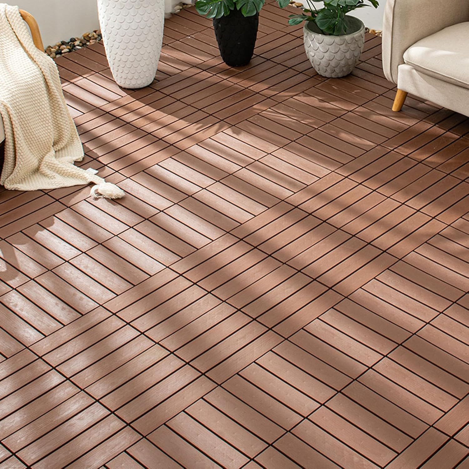 Dalles et lames de terrasse en composite, Tuiles de terrasse emboîtables en bois Bois de café 9/18 pcs(Wood,18 Pcs)