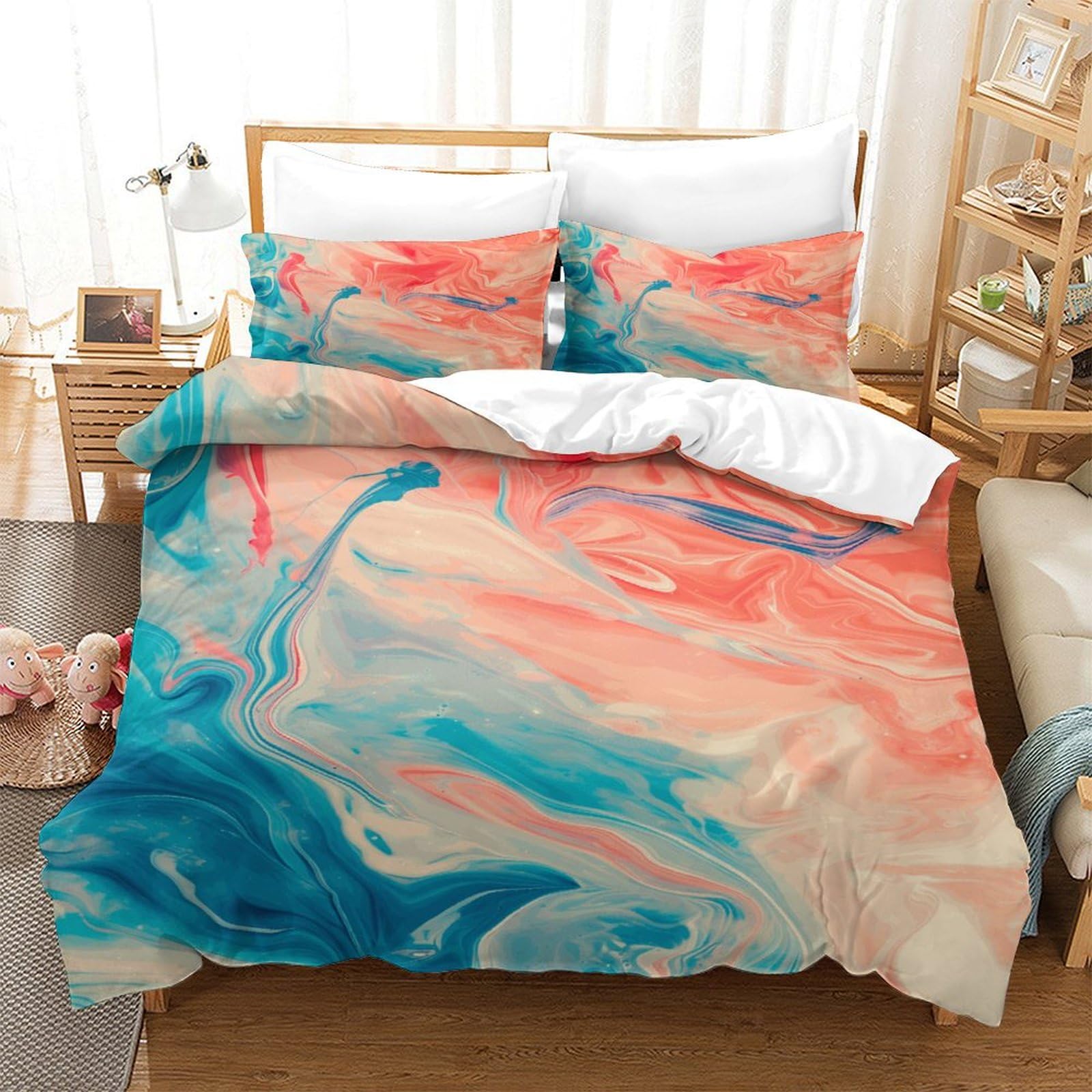 P1S9U7W5Y Modern Abstract 3D Printed Duvet Cover Set 3pcs Thick Microfiber Fluid Gradient Bedding Set King（220x240cm）