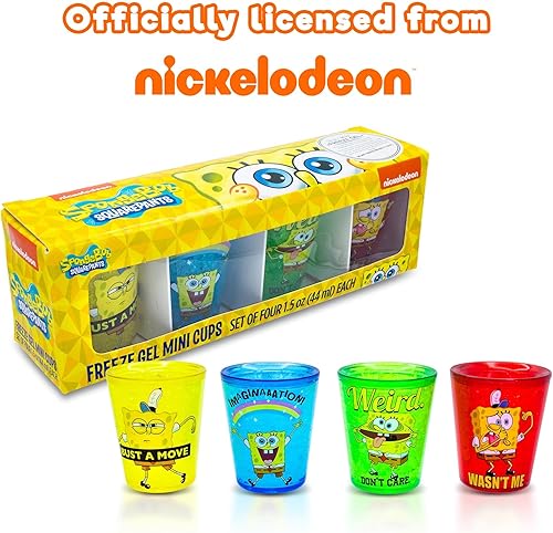 Miniatura 2 de Silver Buffalo SpongeBob SquarePants Rainbow - Mini tazas de gel de congelación de plástico de 1.5 onzas, juego de 4 | Enfriador de vasos con