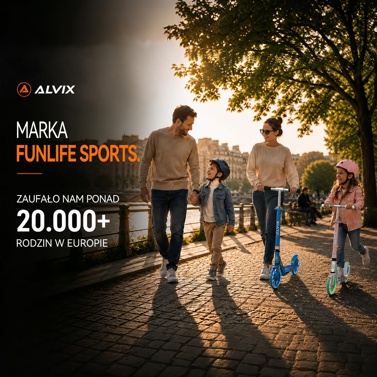 ALVIX Hulajnoga dziecięca z hamulcem ręcznym i kołami LED, regulowana wysokość, kółka 200 mm, składany wałek z paskiem do noszenia, szeroki pokład do 100 kg