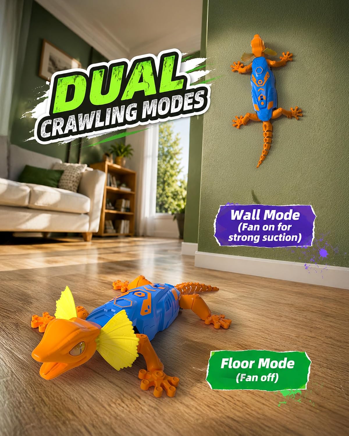 Kikapabi RC Wall Climbing Gecko Toy, 2.4GHz Remote Control LED Glowing Eyes Lizard 360° Rotating Crawls on Floor Ceiling Funny Prank Game Halloween Birthday for Kids Ages 4-12, Orange image 3