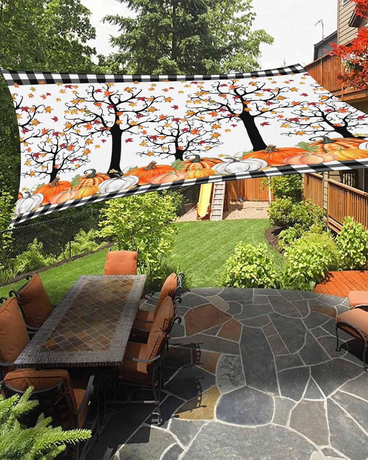 Thanksgiving Fall Outdoor Patio Sun Shade Sail 8' x 10' Rectangle Waterproof Sun Sail Shades UV Block Sunshades Autumn Pumpkin Leaf Buffalo Check Black White Patio Shade for Backyard Garden Outside