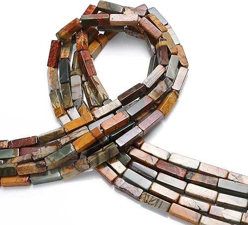 Miniatura 2 de JM Design Granos de tubo rectangular de jaspe rojo natural tamaño 0.157x0.512 in 15.5 '' hebra para la fabricación de joyas