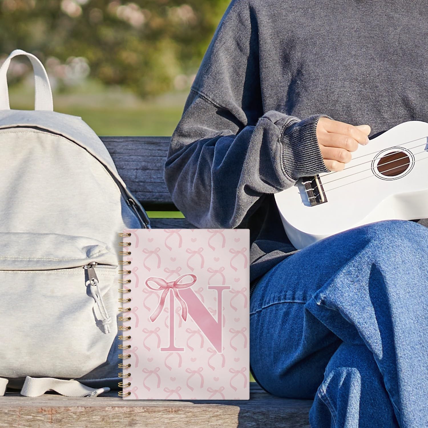 Girly Notebook, Coquette Preppy Pink Bow Notebook, Initial N Journal Personalized Teen Girl Gifts, Cute Girly Stuff Gifts for Women Teen Girl, Hardcover Spiral Notebook 5.5x8.3 - Image 4