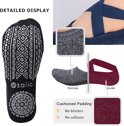 Miniatura 27 de Ozaiic - Calcetines de yoga para mujer con correas y agarres antideslizantes, ideales para pilates, Pure Barre, ballet, danza y entrenamiento