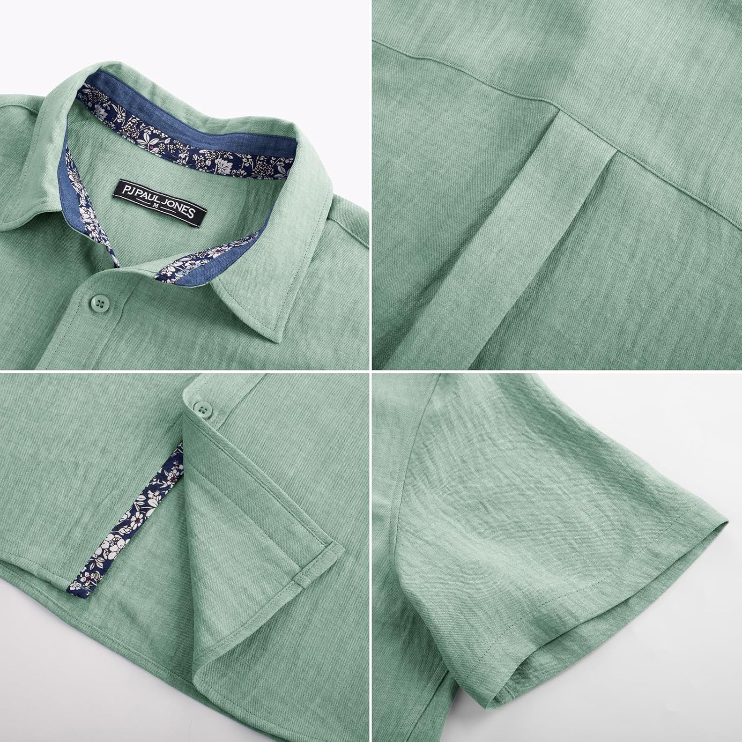 PJ PAUL JONES Men's Button Down Short Sleeve Shirt Casual Summer Beach Textured Wedding Shirts - Image 5