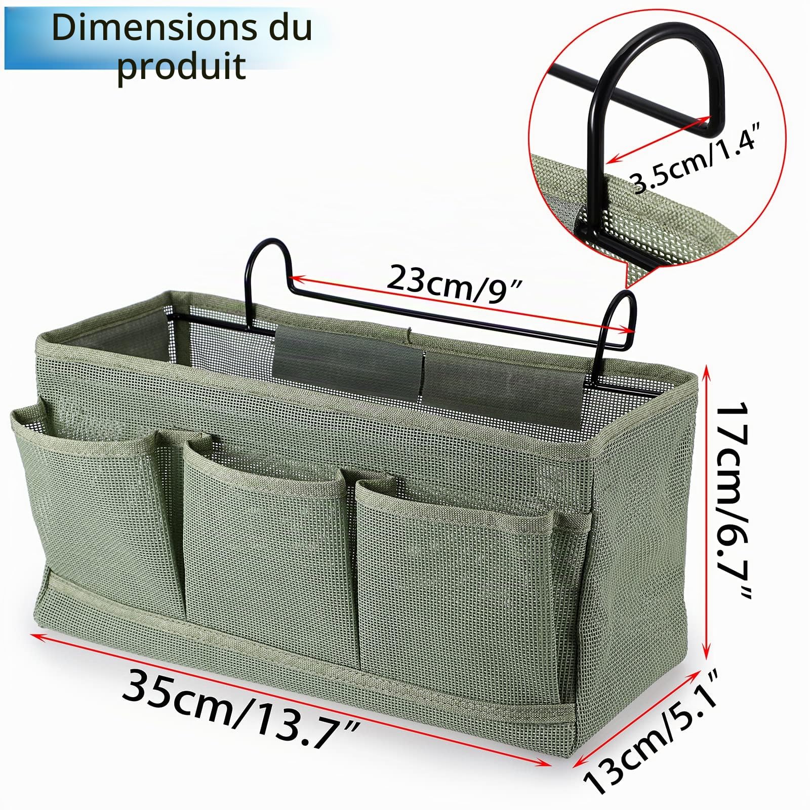 IGNPION Caddy de rangement en filet à suspendre au chevet, poches pour lit, paniers pour dortoir, organisateur de lit, sac de rangement polyvalent à suspendre pour la maison, le bureau, l’école, le